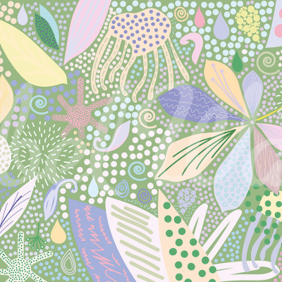 Tapet cu flori artistice in verde, cu un design modern si abstract