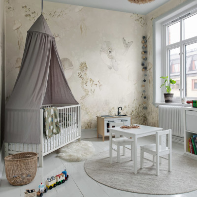 Tapet cu design floral Water Song, Off White