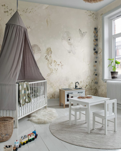 Tapet cu design floral Water Song, Off White