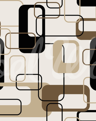Tapet geometric cu pătrate negre și bej Retro Squares, Beige