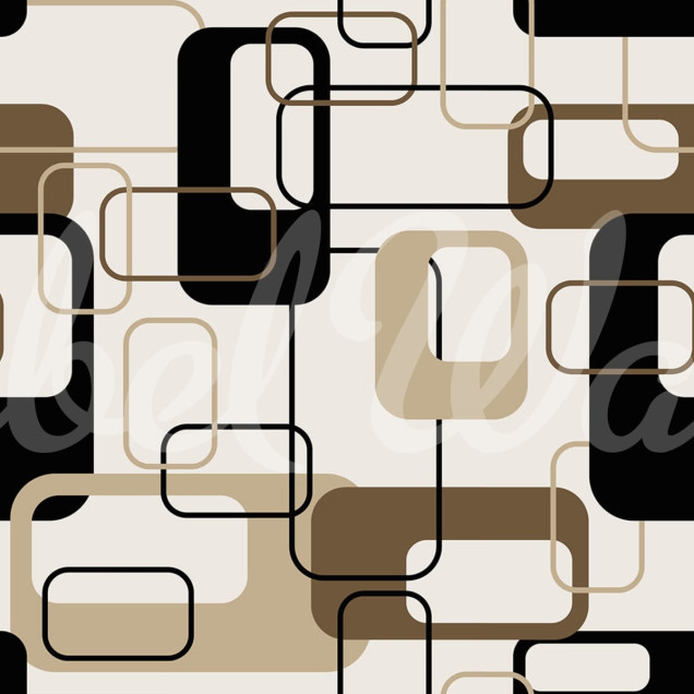 Tapet geometric cu pătrate negre și bej Retro Squares, Beige