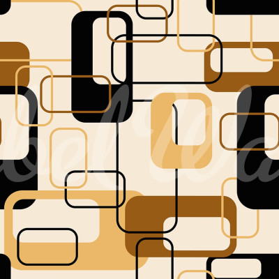 Tapet geometric abstract Retro Squares, Brown, cu design minimalist. Culorile vibrante, maro, galben și negru, creează o atmosferă vibrantă și modernă.