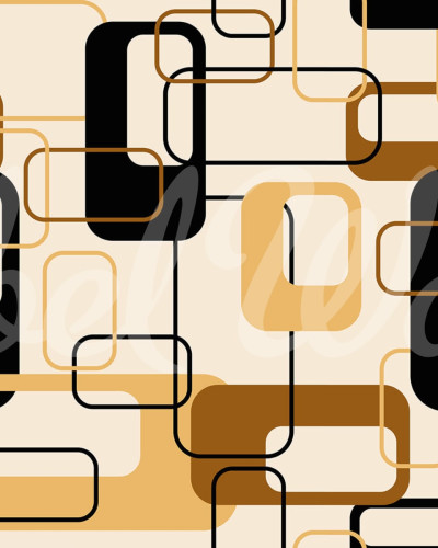 Tapet geometric abstract Retro Squares, Brown, cu design minimalist. Culorile vibrante, maro, galben și negru, creează o atmosferă vibrantă și modernă.