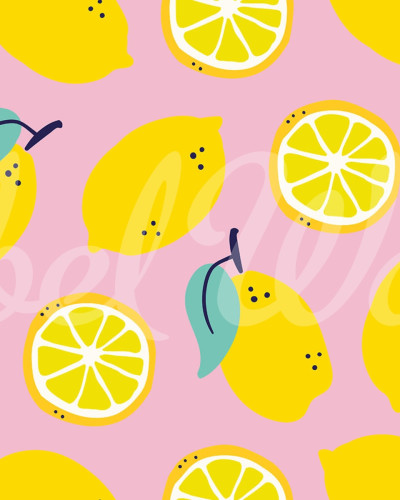 Tapet Lemons, Pink, cu lămâi galbene pe un fundal roz pal