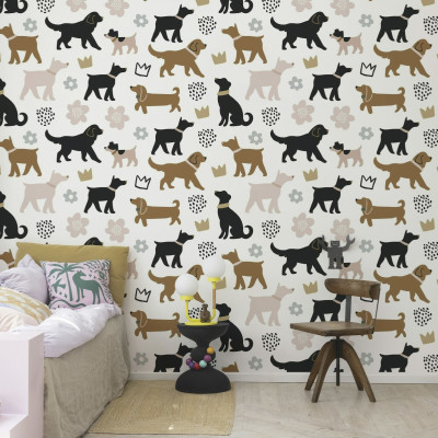 Tapet cu model de câini Dog Walk, Brown
