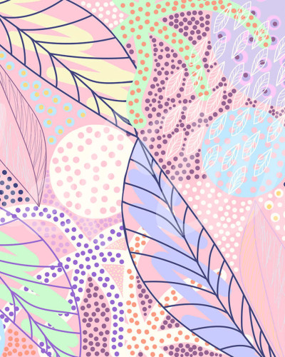 Tapet cu design abstract, in nuante pastelate de roz, verde si galben, perfect pentru a crea un spatiu modern si vibrant.