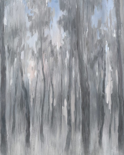 Tapet abstract Morning Forest, Gray, cu un model de pădure în tonuri de gri, ideal pentru a crea un decor modern și sofisticat
