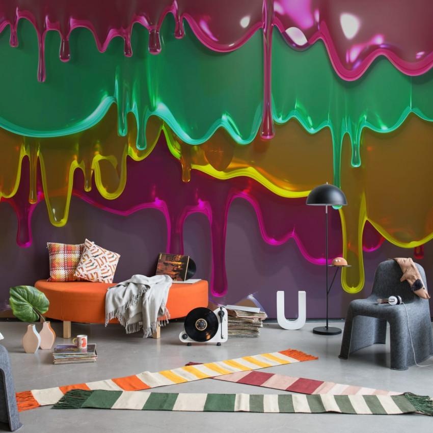 Tapet abstract cu design modern, cu linii albe groase care picură