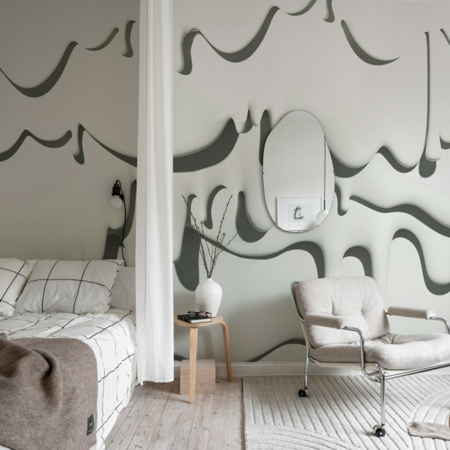 Tapet abstract cu design modern, cu linii albe groase care picură