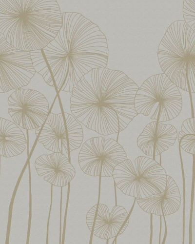 Waterlily Forest, Gray, un tapet cu design floral minimalist, perfect pentru a adăuga o notă de eleganță și rafinament oricărui spațiu.