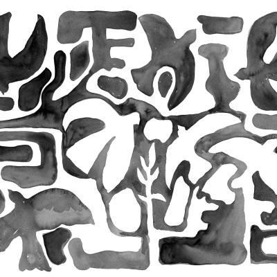 Fototapet cu forme abstracte alb-negru într-un dormitor modern