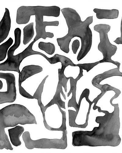 Fototapet cu forme abstracte alb-negru într-un dormitor modern