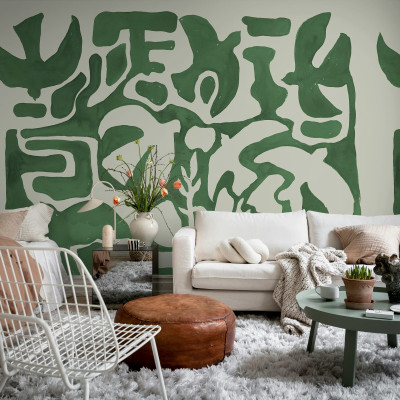 Tapet decorativ cu forme abstracte verzi