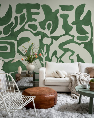 Tapet decorativ cu forme abstracte verzi