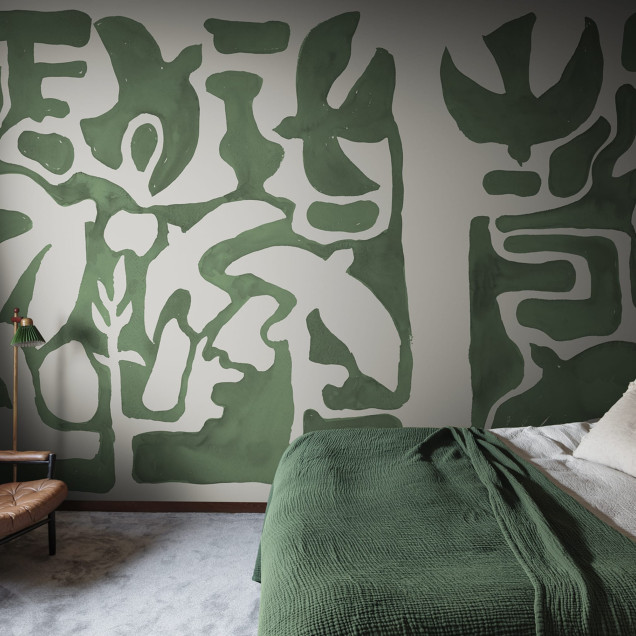 Tapet decorativ cu forme abstracte verzi