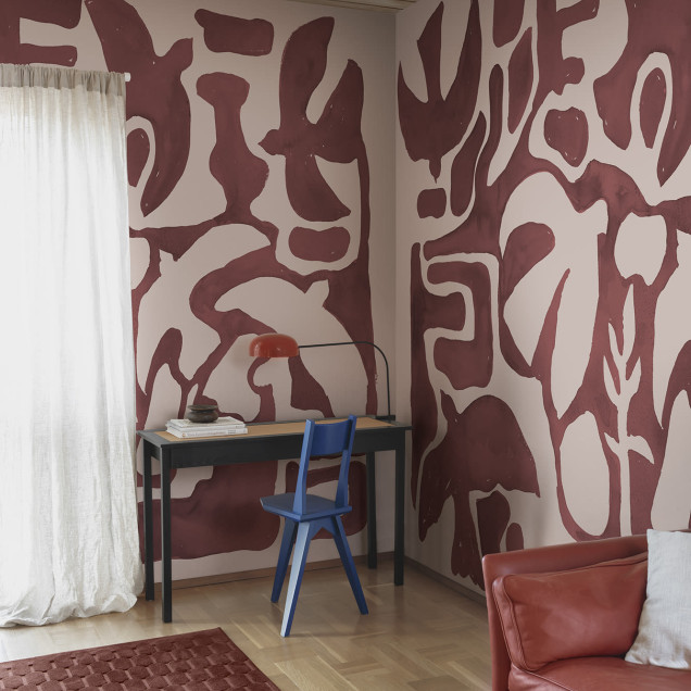 Tapet abstract cu forme geometrice în nuanțe de roșu și roz