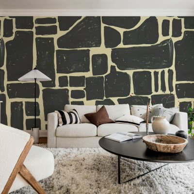 Tapet cu imprimeu bloc negru intr-un living modern