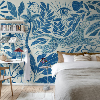 Tapet cu motive tropicale albastre