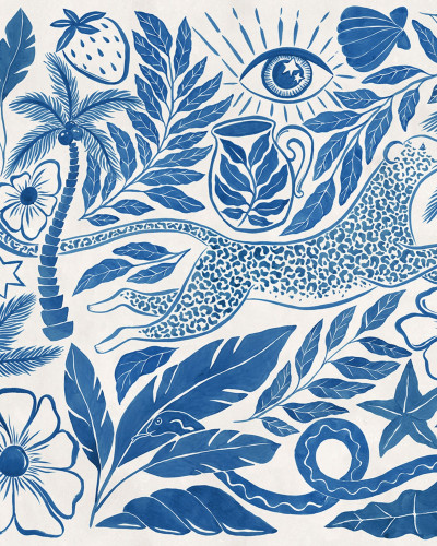 Tapet cu motive tropicale albastre