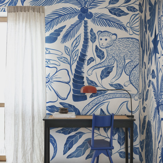 Tapet cu motive tropicale albastre