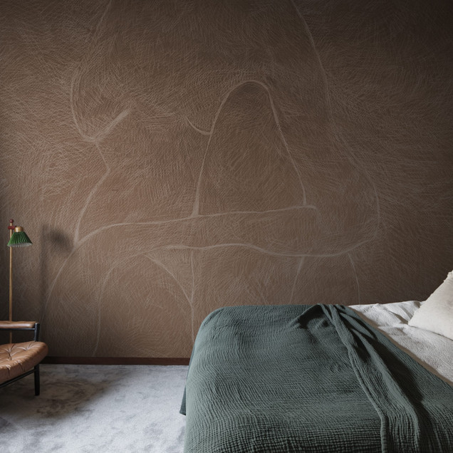 Tapet texturat cu model subtil ruginiu într-un living modern