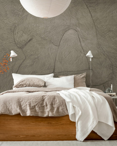 Tapet bej deschis cu model abstract în dormitor