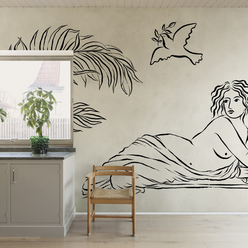Fototapet decorativ cu motive artistice în living