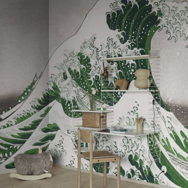 Tapet cu o imagine a undei gigantice din desenul lui Hokusai