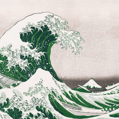 Tapet cu o imagine a undei gigantice din desenul lui Hokusai