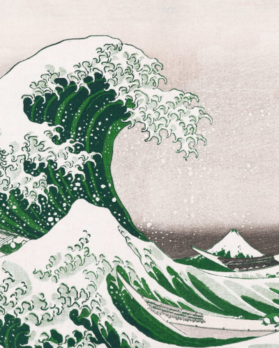 Tapet cu o imagine a undei gigantice din desenul lui Hokusai