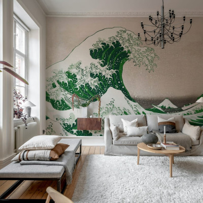 Tapet cu o imagine a undei gigantice din desenul lui Hokusai