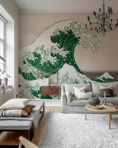 Tapet cu o imagine a undei gigantice din desenul lui Hokusai