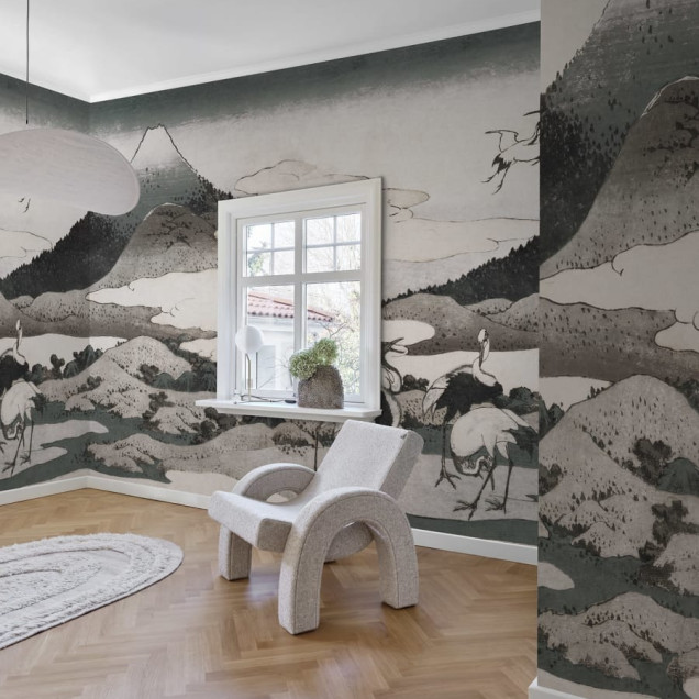 Tapet cu design japonez Umezawa Manor in Sagami Province, Soft, cu un peisaj montan relaxant, perfect pentru dormitor, living sau birou. Oferă o atmosferă zen.