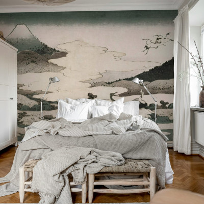 Tapet cu design japonez Umezawa Manor in Sagami Province, Soft, cu un peisaj montan relaxant, perfect pentru dormitor, living sau birou. Oferă o atmosferă zen.