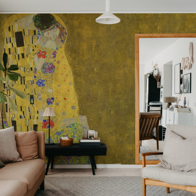 Tapet cu Sărutul lui Gustav Klimt, un design artistic modern.