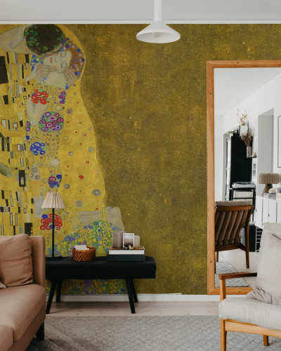 Tapet cu Sărutul lui Gustav Klimt, un design artistic modern.