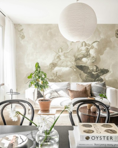 Fototapet bej cu motive clasice într-un living elegant