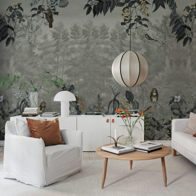 Fototapet cu pădure și bufnite, design interior elegant