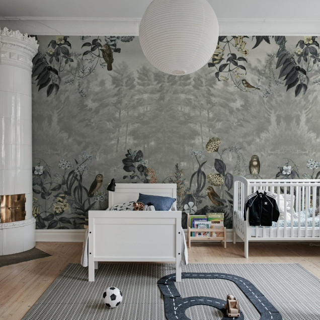 Fototapet cu pădure și bufnite, design interior elegant