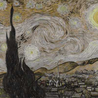 Tapet Starry Night - Brown, inspirat de celebra pictură a lui Vincent van Gogh, 