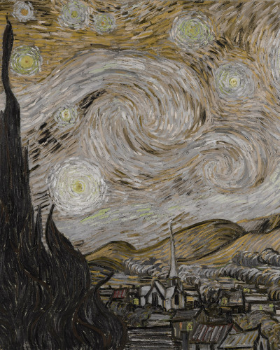 Tapet Starry Night - Brown, inspirat de celebra pictură a lui Vincent van Gogh, 