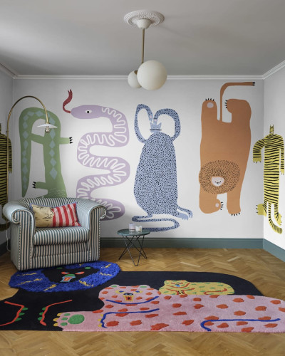Tapet Funky Friends cu animale colorate.