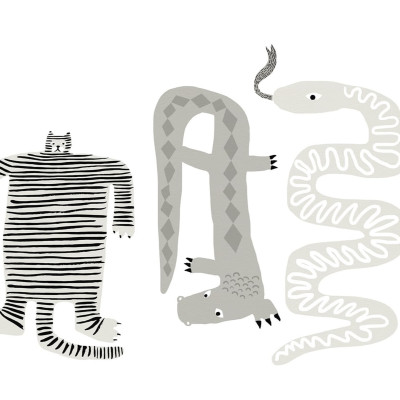 Tapet cu design Funky Friends cu culori pastelate, perfect pentru un dormitor de copii.
