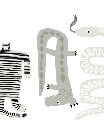 Tapet cu design Funky Friends cu culori pastelate, perfect pentru un dormitor de copii.