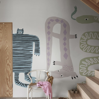 Tapet Funky Friends Pastel cu motive de animale pastelate