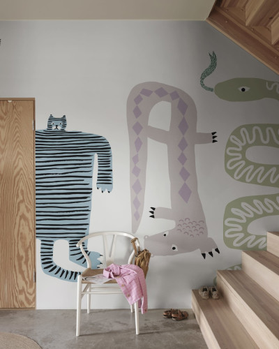 Tapet Funky Friends Pastel cu motive de animale pastelate
