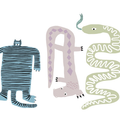 Tapet Funky Friends Pastel cu motive de animale pastelate