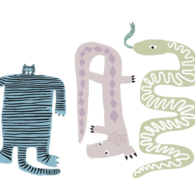 Tapet Funky Friends Pastel cu motive de animale pastelate