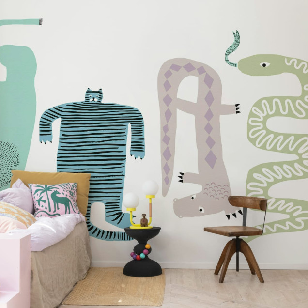 Tapet Funky Friends Pastel cu motive de animale pastelate