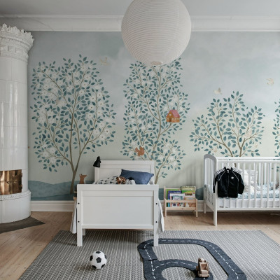 Tapet Happy Haven albastru deschis cu design floral